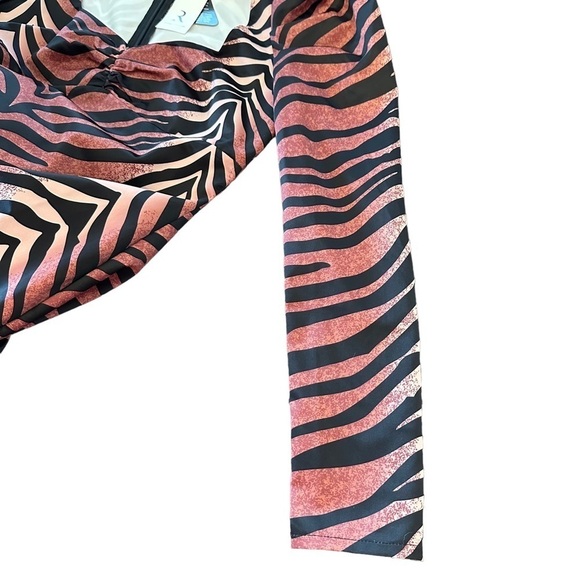 New Rare London Animal Print Mini Dress Long Sleeve Tiger Leopard NWT Sz 8 Large - Picture 9 of 16